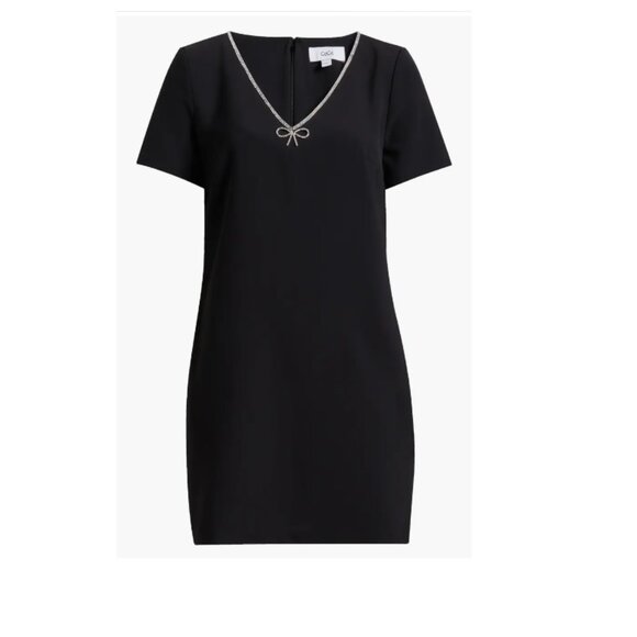 CeCe Black Mini Dress with White Trim - Picture 2 of 6